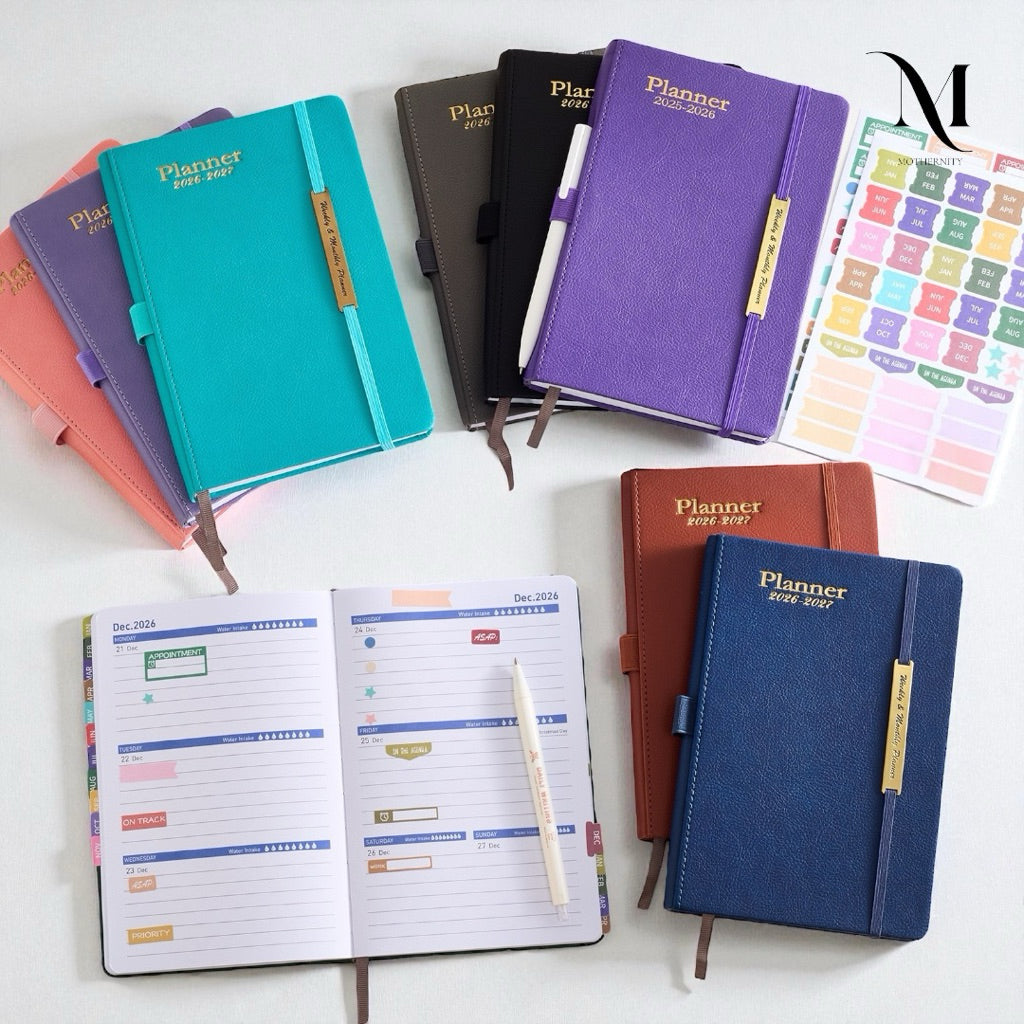 2026–2027 A5 Weekly & Monthly Planner – PU Cover Pen Loop Stickers Set 18-Month Agenda Mothernity
