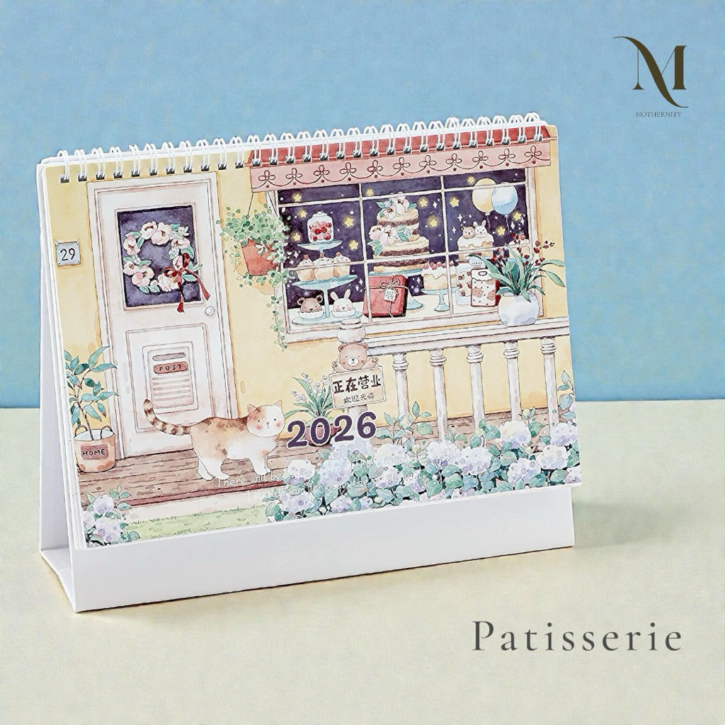 2026 Illustrated Desk Calendar | Pastel Storybook Scenes | Desktop Standing Calendar Mothernity