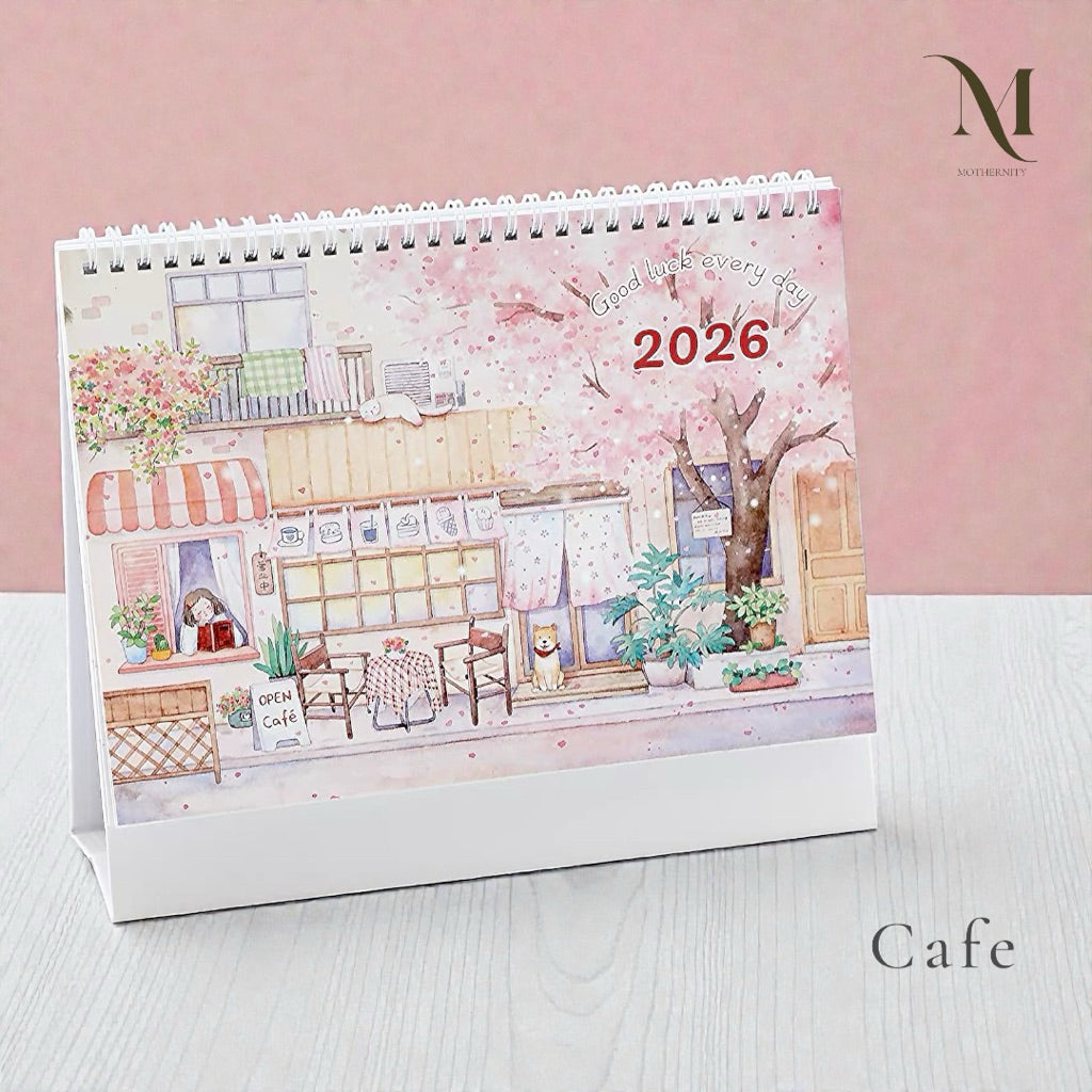 2026 Illustrated Desk Calendar | Pastel Storybook Scenes | Desktop Standing Calendar Mothernity