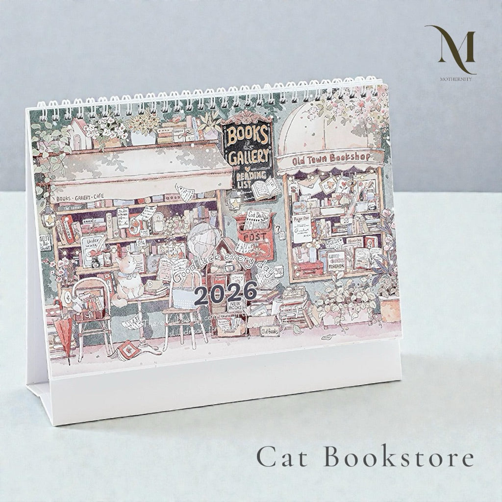 2026 Illustrated Desk Calendar | Pastel Storybook Scenes | Desktop Standing Calendar Mothernity