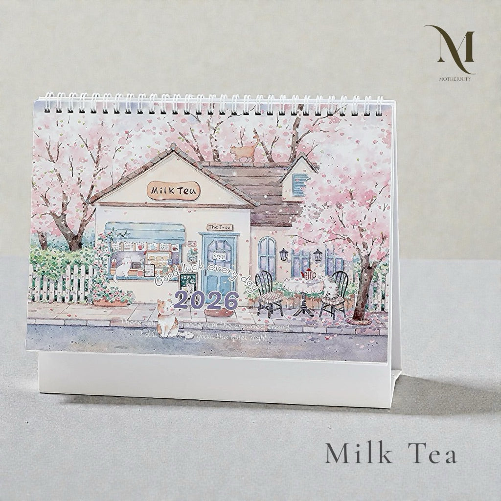 2026 Illustrated Desk Calendar | Pastel Storybook Scenes | Desktop Standing Calendar Mothernity