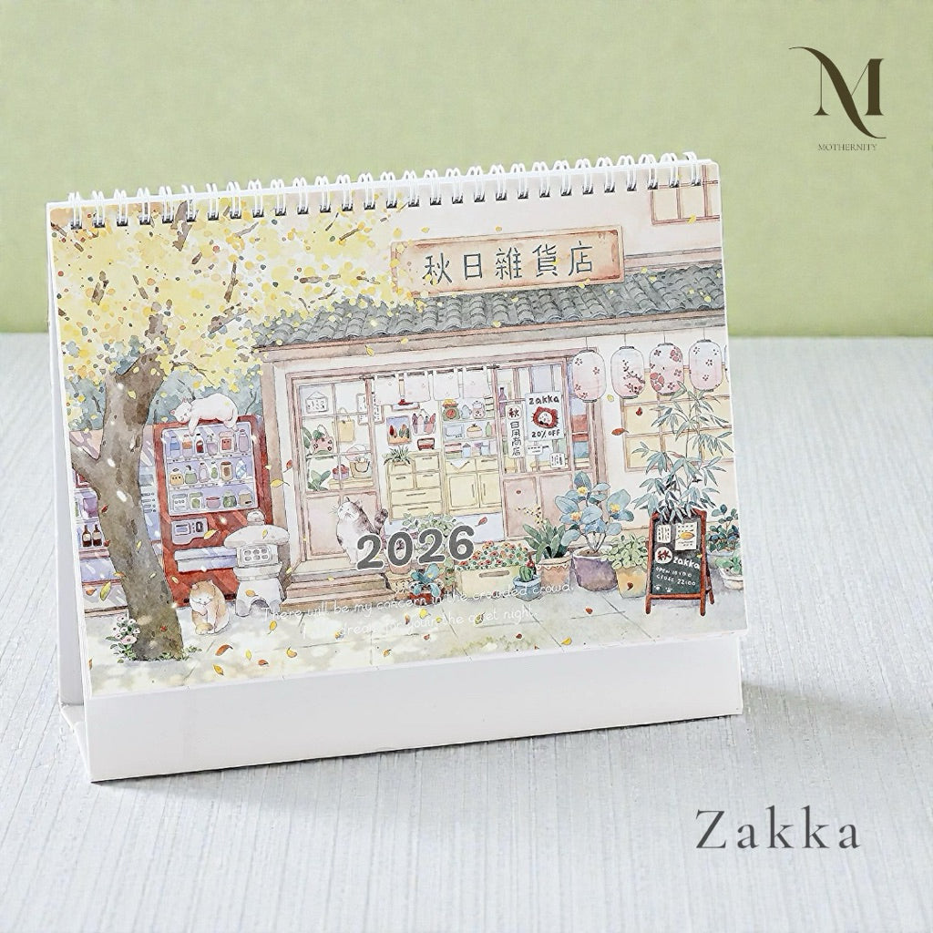 2026 Illustrated Desk Calendar | Pastel Storybook Scenes | Desktop Standing Calendar Mothernity