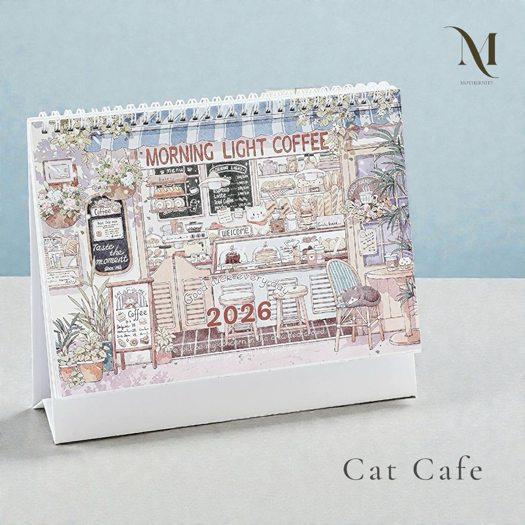 2026 Illustrated Desk Calendar | Pastel Storybook Scenes | Desktop Standing Calendar Mothernity