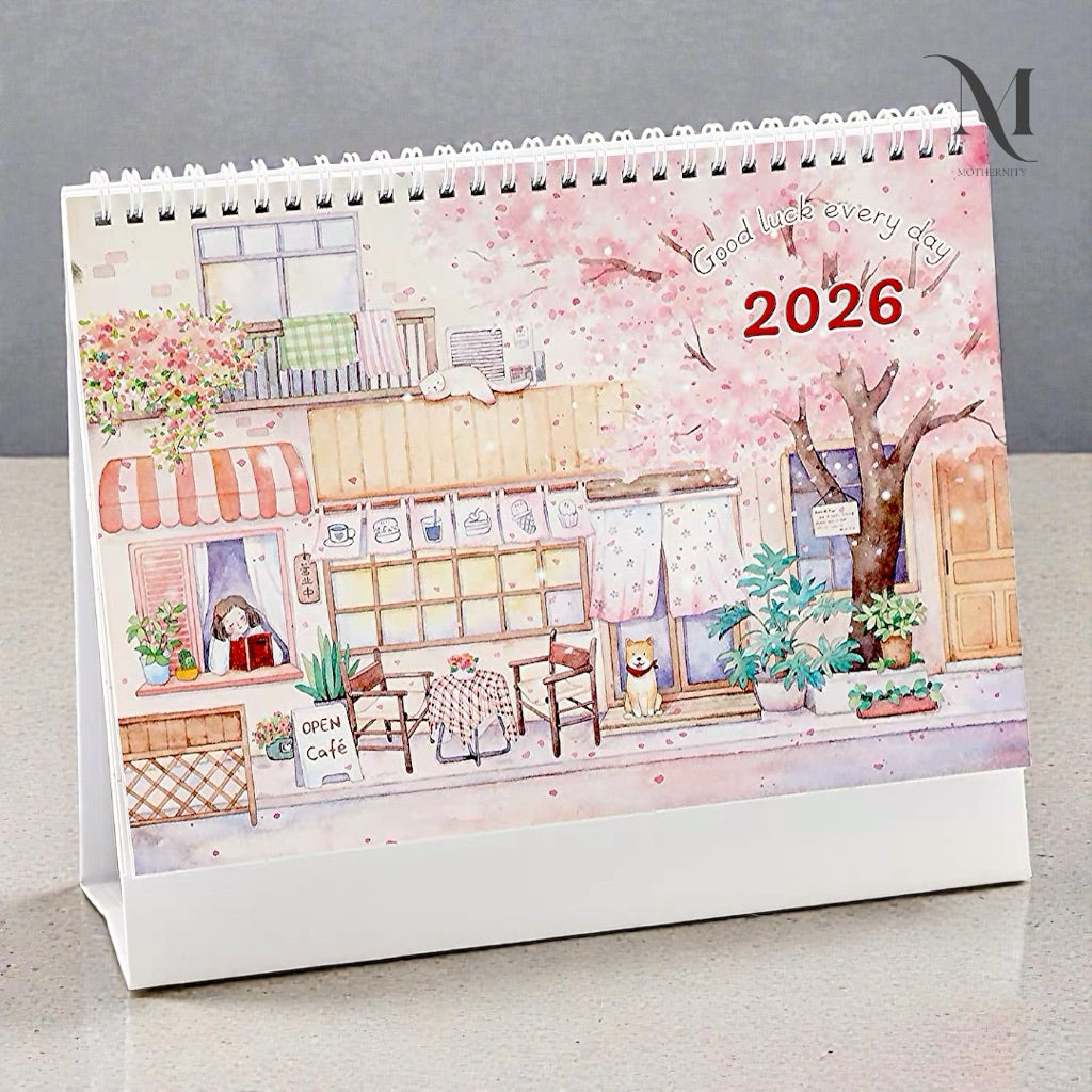 2026 Illustrated Desk Calendar | Pastel Storybook Scenes | Desktop Standing Calendar Mothernity