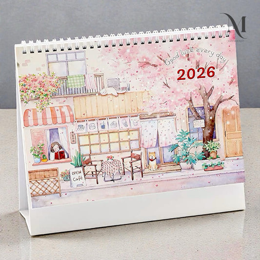 2026 Illustrated Desk Calendar | Pastel Storybook Scenes | Desktop Standing Calendar Mothernity