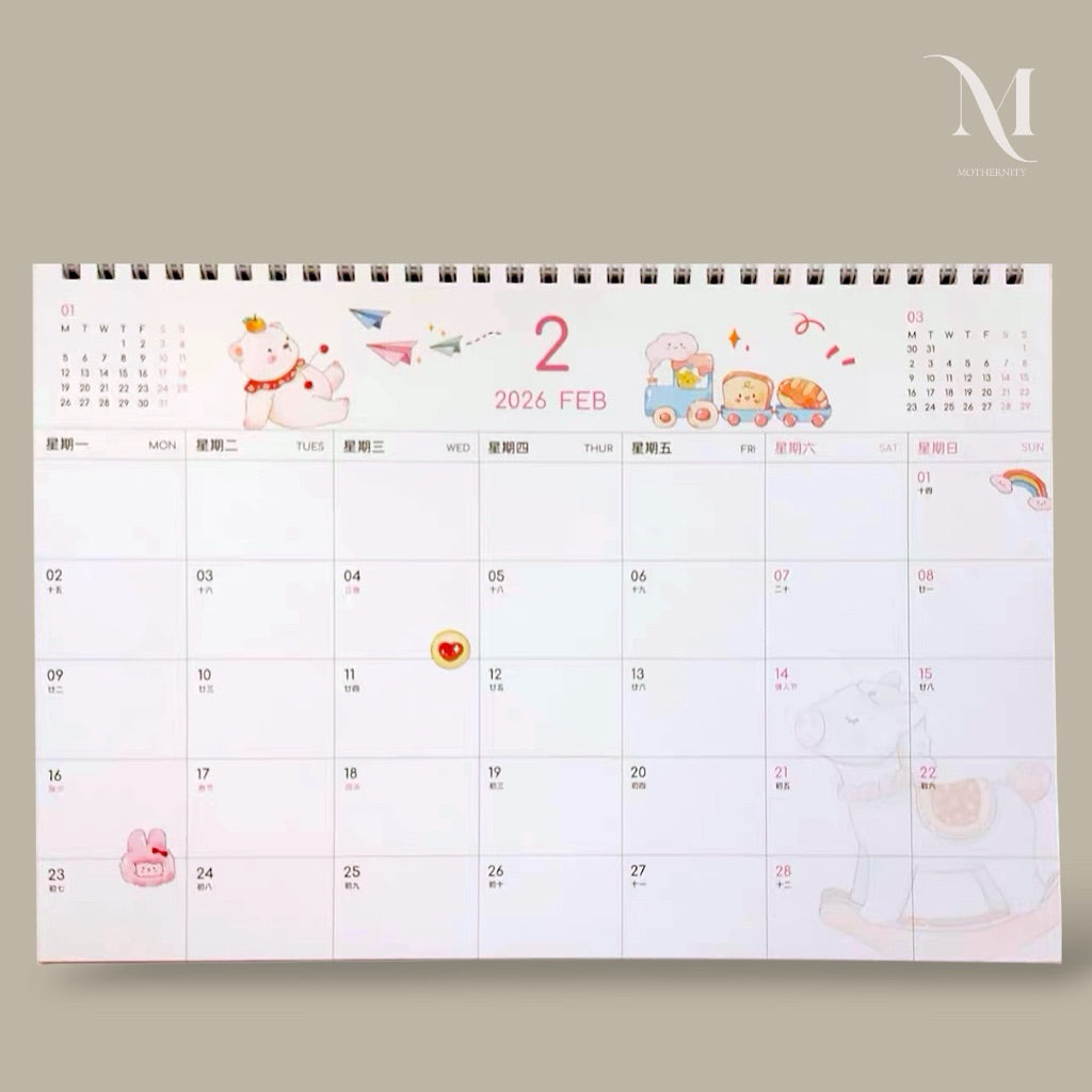 2026 Illustrated Desk Calendar | Pastel Storybook Scenes | Desktop Standing Calendar Mothernity