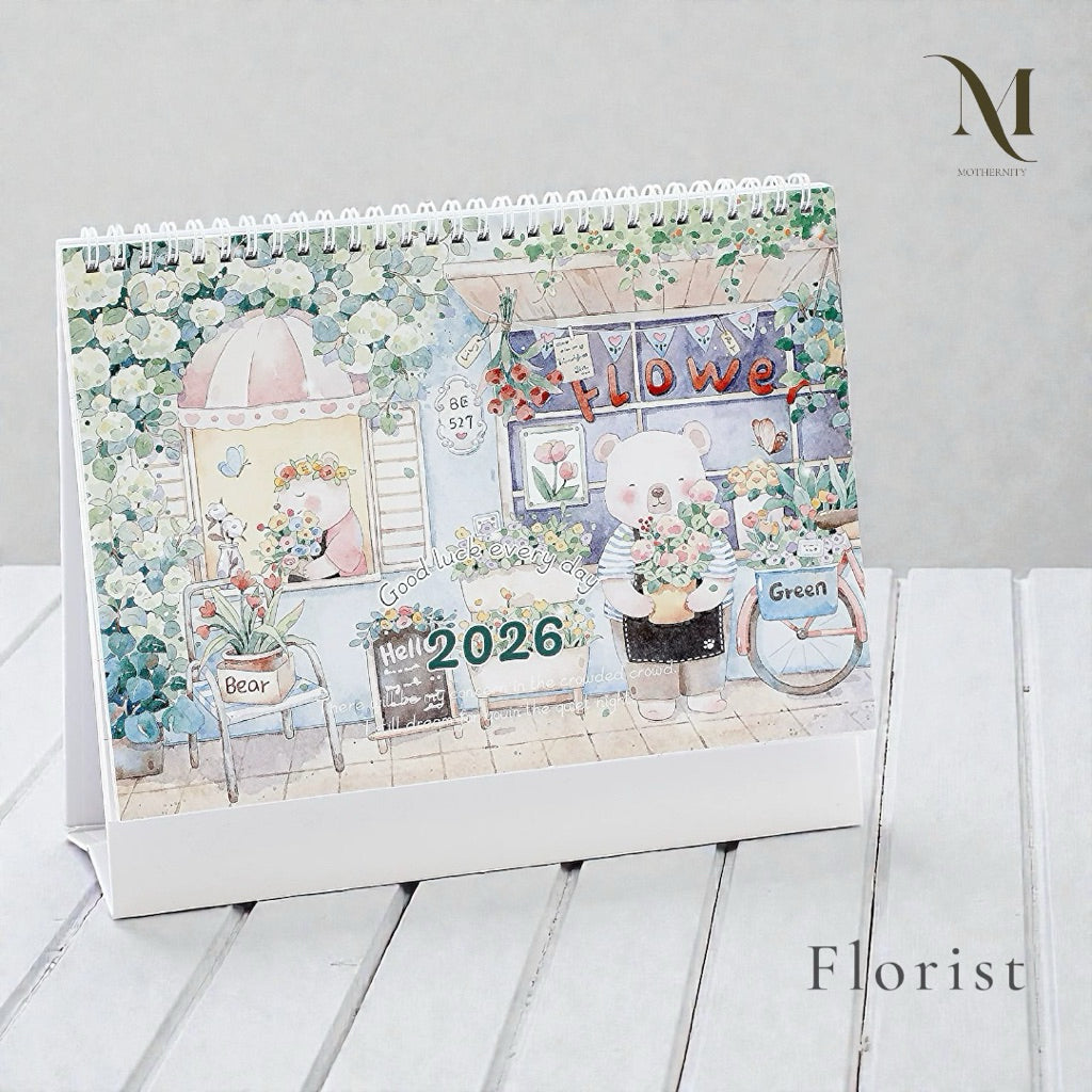 2026 Illustrated Desk Calendar | Pastel Storybook Scenes | Desktop Standing Calendar Mothernity