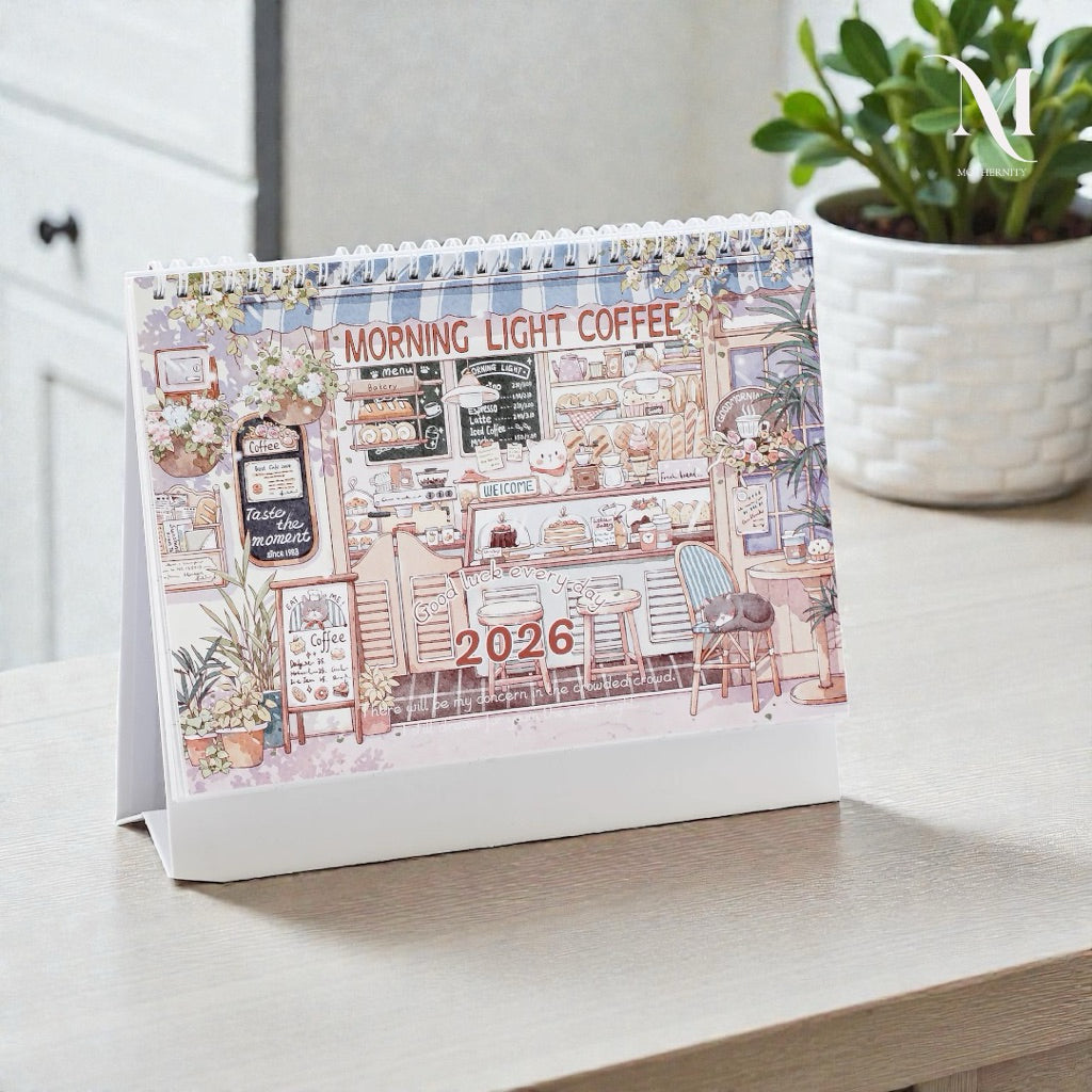 2026 Illustrated Desk Calendar | Pastel Storybook Scenes | Desktop Standing Calendar Mothernity