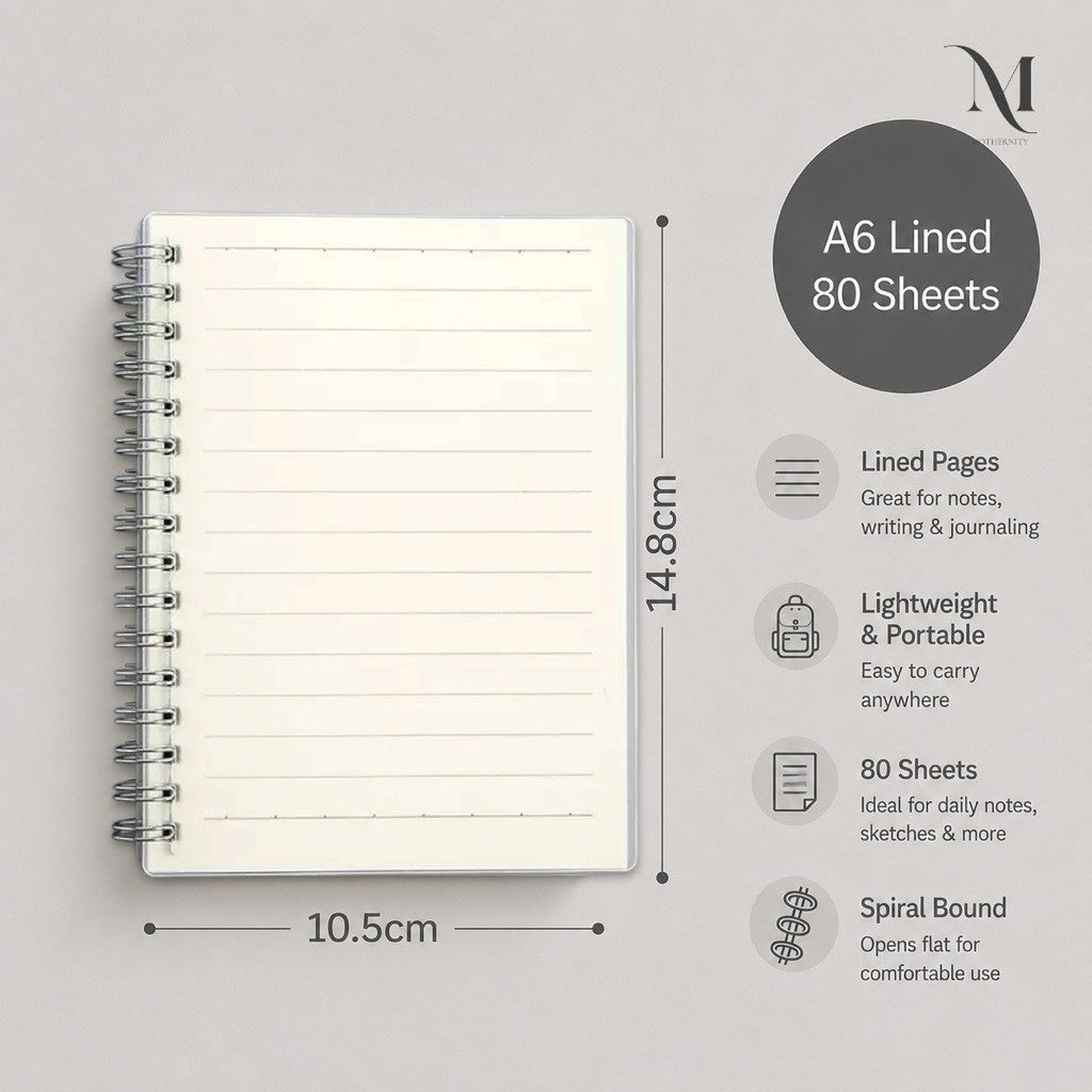 A6 A5 B5 Spiral Notebook 80 Sheets | 160 Pages | Lined Grid Blank Journal | Minimalist Notebook