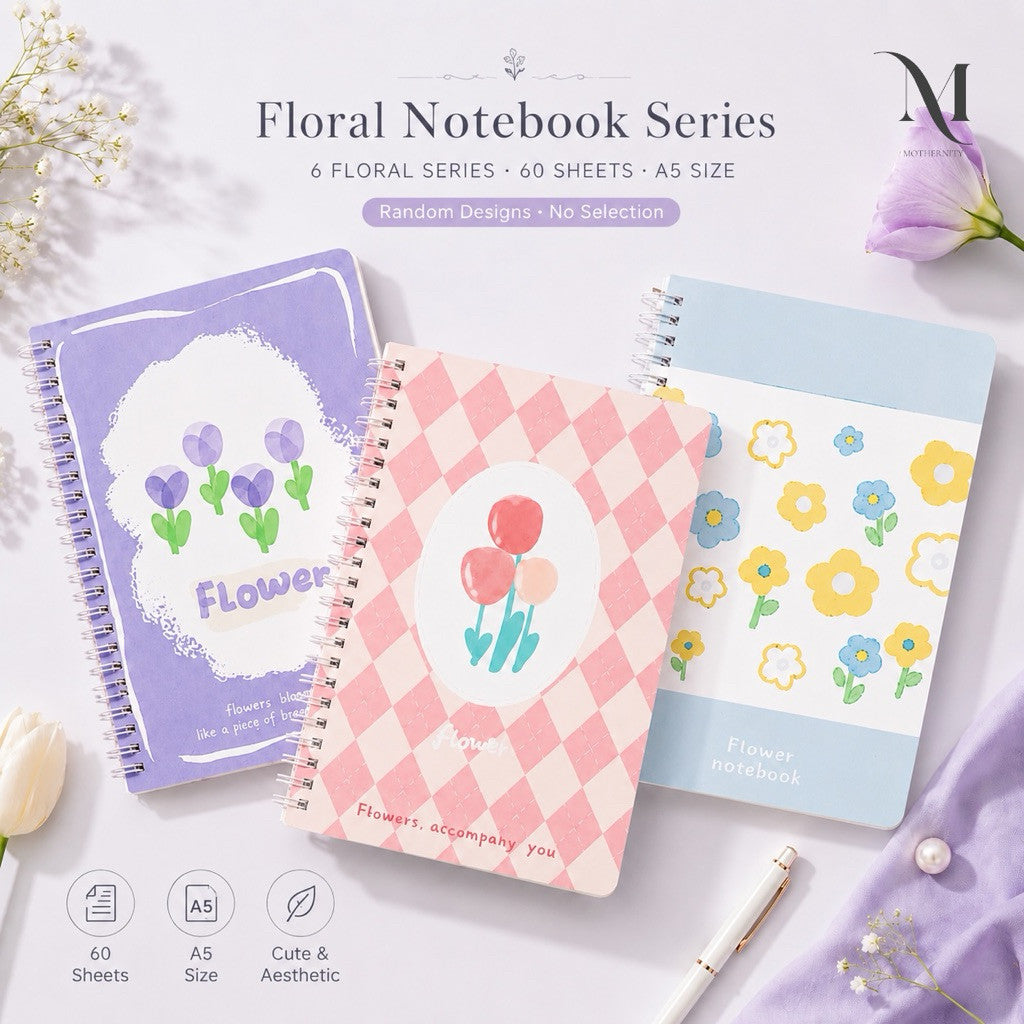 Floral A5 Spiral Notebook | Cute Pastel Journal Notebook | 60 Sheets 70gsm | Stationery Gift