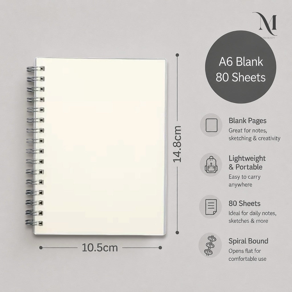 A6 A5 B5 Spiral Notebook 80 Sheets | 160 Pages | Lined Grid Blank Journal | Minimalist Notebook