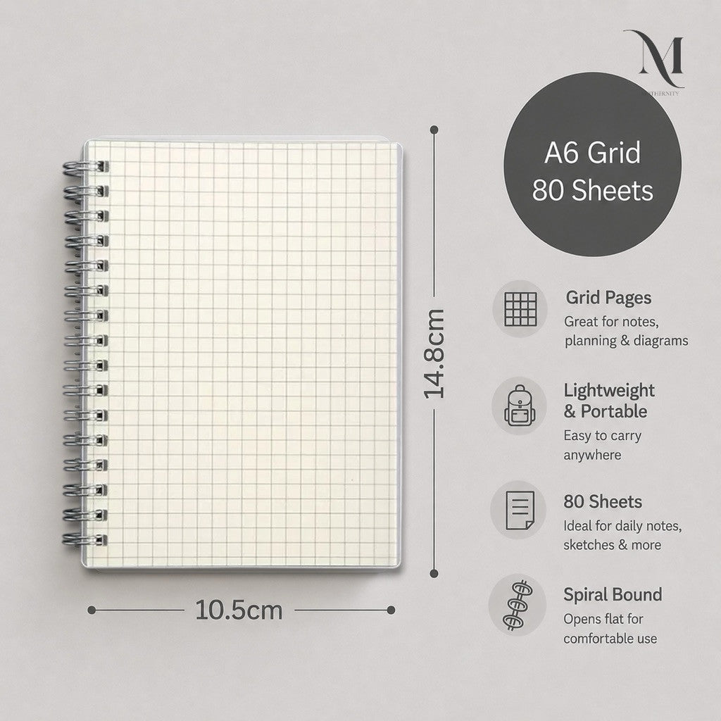 A6 A5 B5 Spiral Notebook 80 Sheets | 160 Pages | Lined Grid Blank Journal | Minimalist Notebook