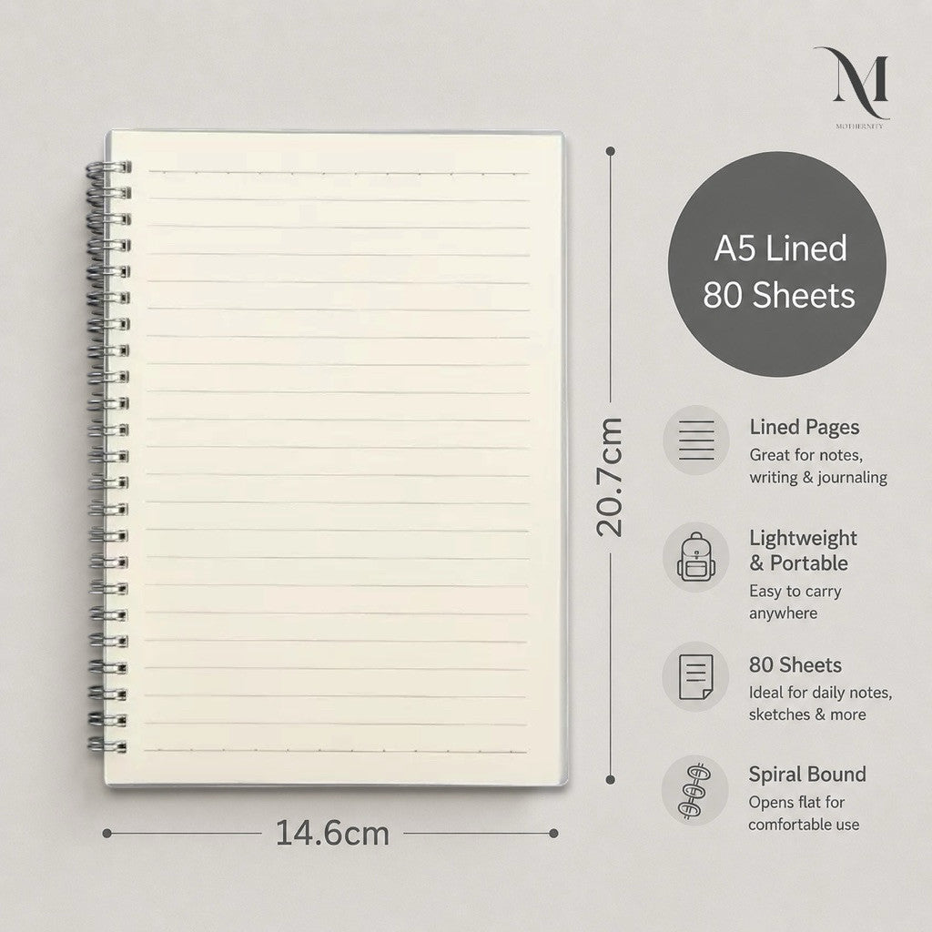 A6 A5 B5 Spiral Notebook 80 Sheets | 160 Pages | Lined Grid Blank Journal | Minimalist Notebook