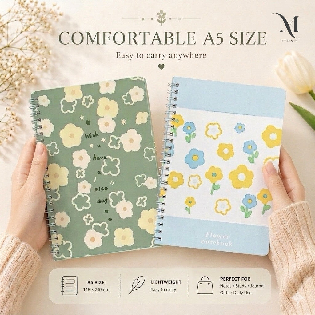 Floral A5 Spiral Notebook | Cute Pastel Journal Notebook | 60 Sheets 70gsm | Stationery Gift