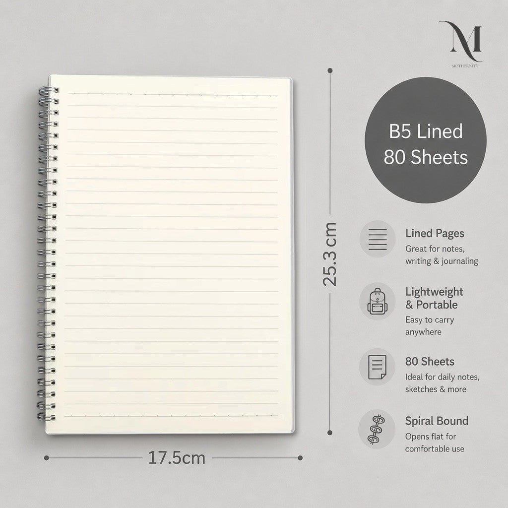 A6 A5 B5 Spiral Notebook 80 Sheets | 160 Pages | Lined Grid Blank Journal | Minimalist Notebook