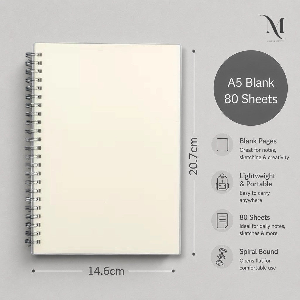 A6 A5 B5 Spiral Notebook 80 Sheets | 160 Pages | Lined Grid Blank Journal | Minimalist Notebook