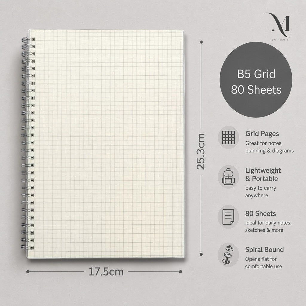 A6 A5 B5 Spiral Notebook 80 Sheets | 160 Pages | Lined Grid Blank Journal | Minimalist Notebook