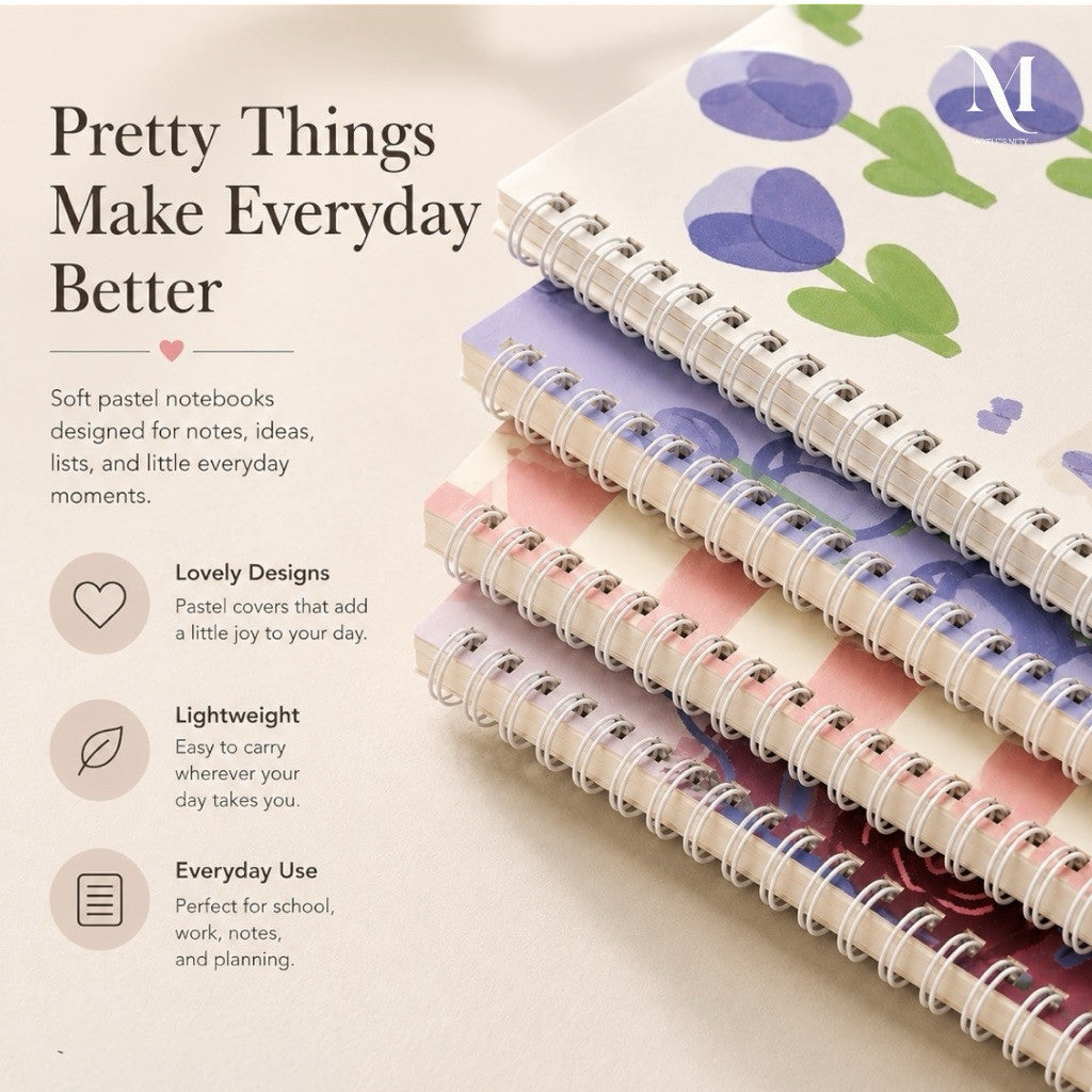 Floral A5 Spiral Notebook | Cute Pastel Journal Notebook | 60 Sheets 70gsm | Stationery Gift