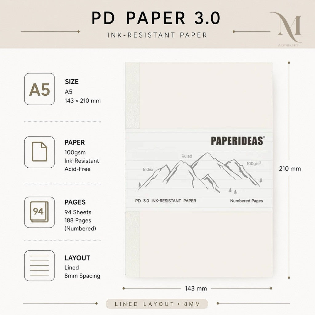 Paperideas PD 3.0 Notebook | A5 A6 A7 | Ink Resistant Paper | Grid Dot Lined Blank | Mothernity