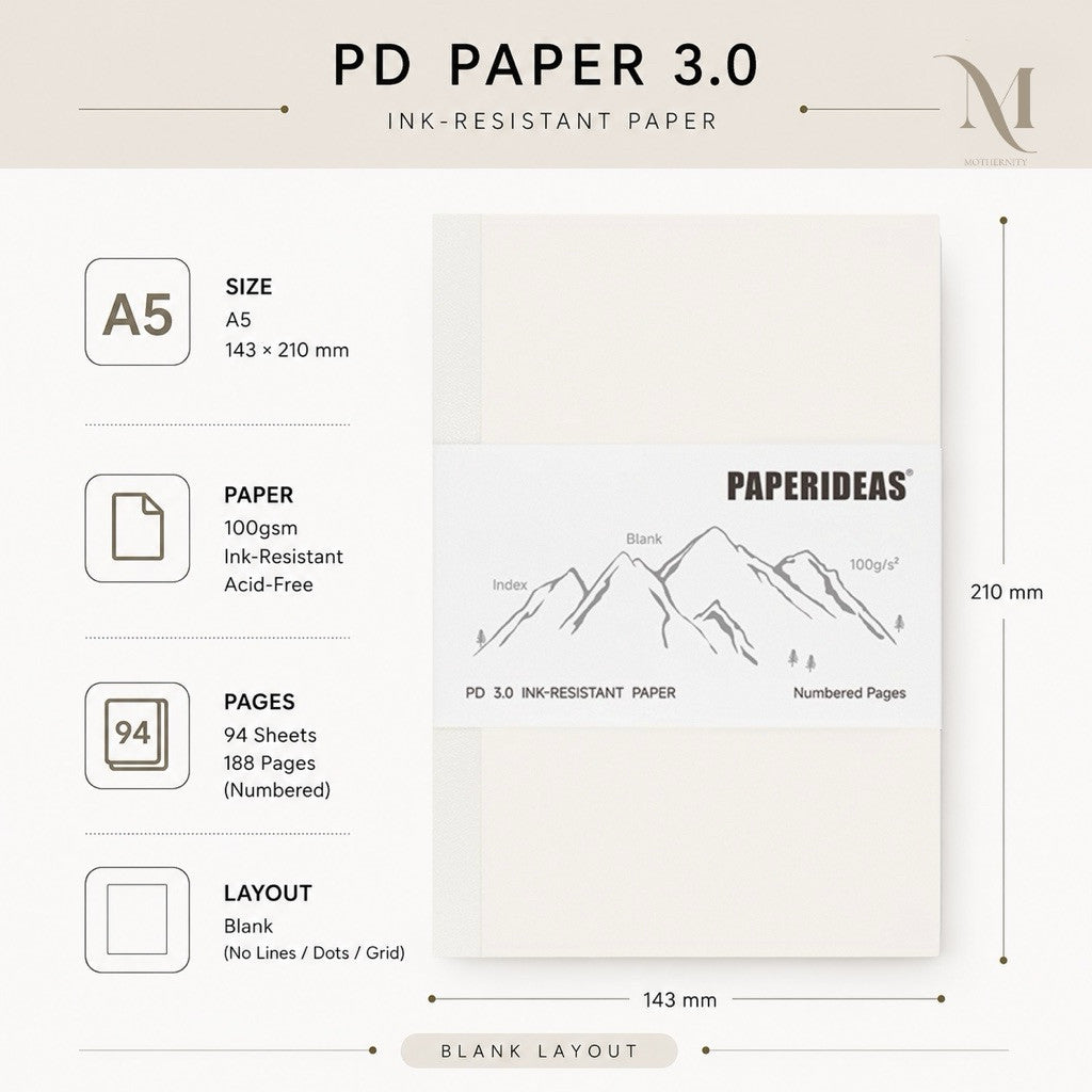 Paperideas PD 3.0 Notebook | A5 A6 A7 | Ink Resistant Paper | Grid Dot Lined Blank | Mothernity