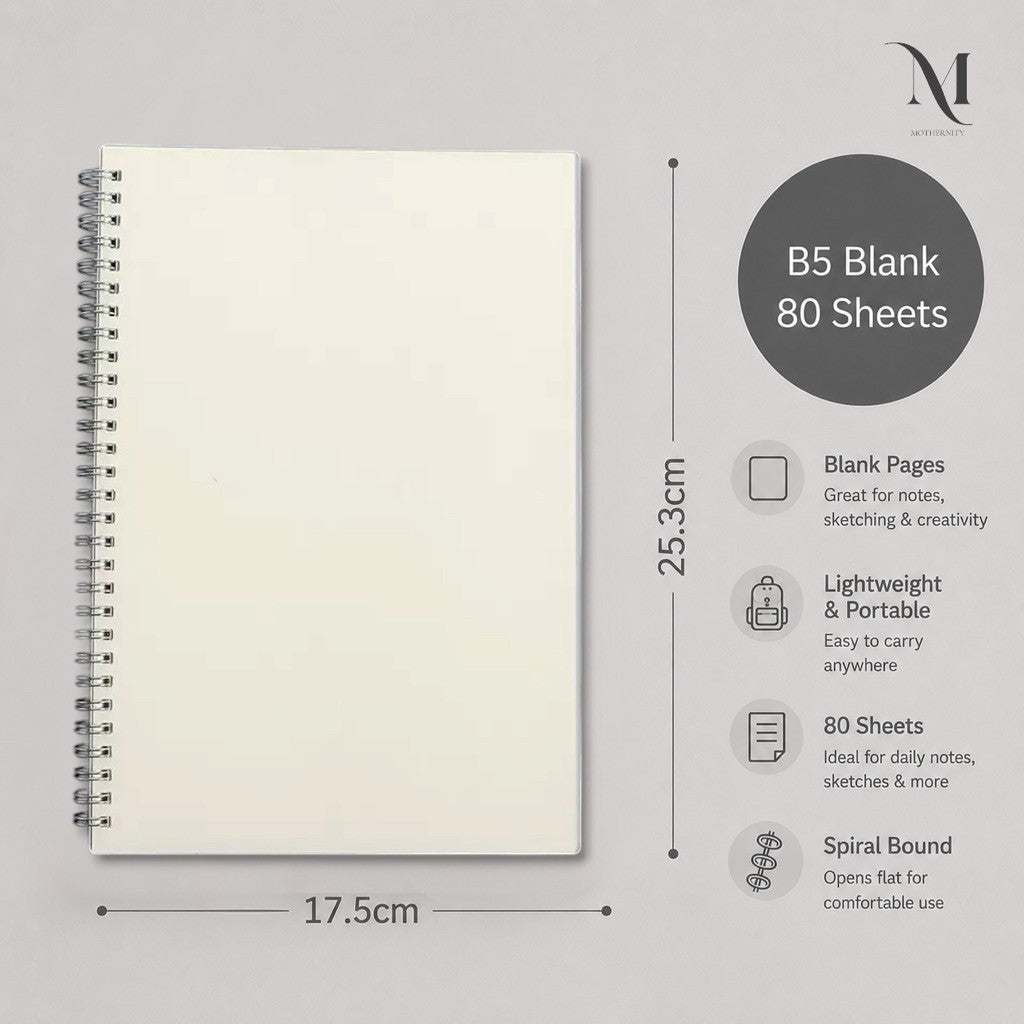 A6 A5 B5 Spiral Notebook 80 Sheets | 160 Pages | Lined Grid Blank Journal | Minimalist Notebook