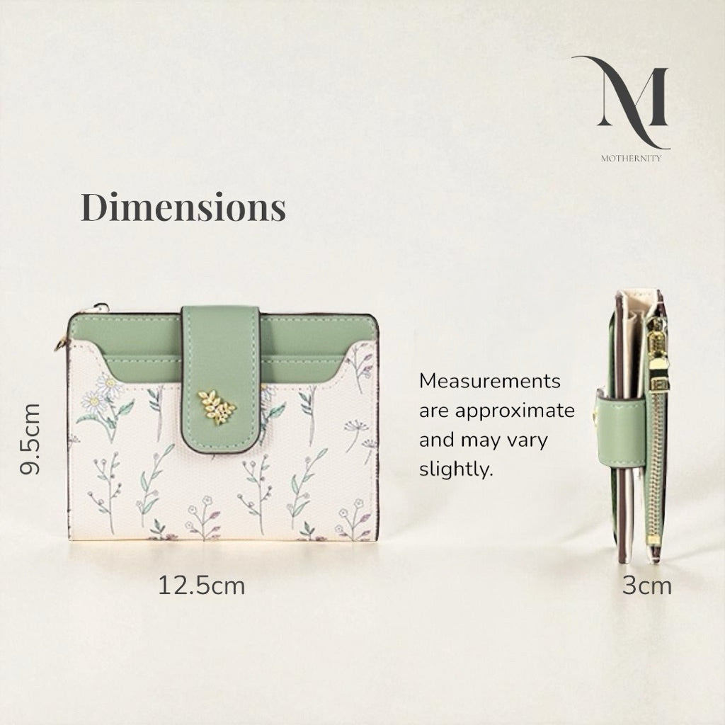 Elegant Floral Short Wallet – Korean Style Compact Purse with Coin Zip & Card Holder | Mothernity