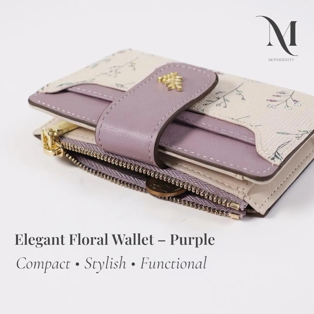 Elegant Floral Short Wallet – Korean Style Compact Purse with Coin Zip & Card Holder | Mothernity