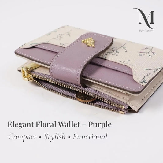 Elegant Floral Short Wallet – Korean Style Compact Purse with Coin Zip & Card Holder | Mothernity