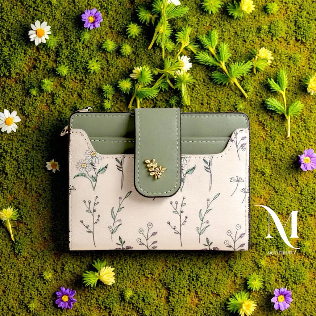 Elegant Floral Short Wallet – Korean Style Compact Purse with Coin Zip & Card Holder | Mothernity