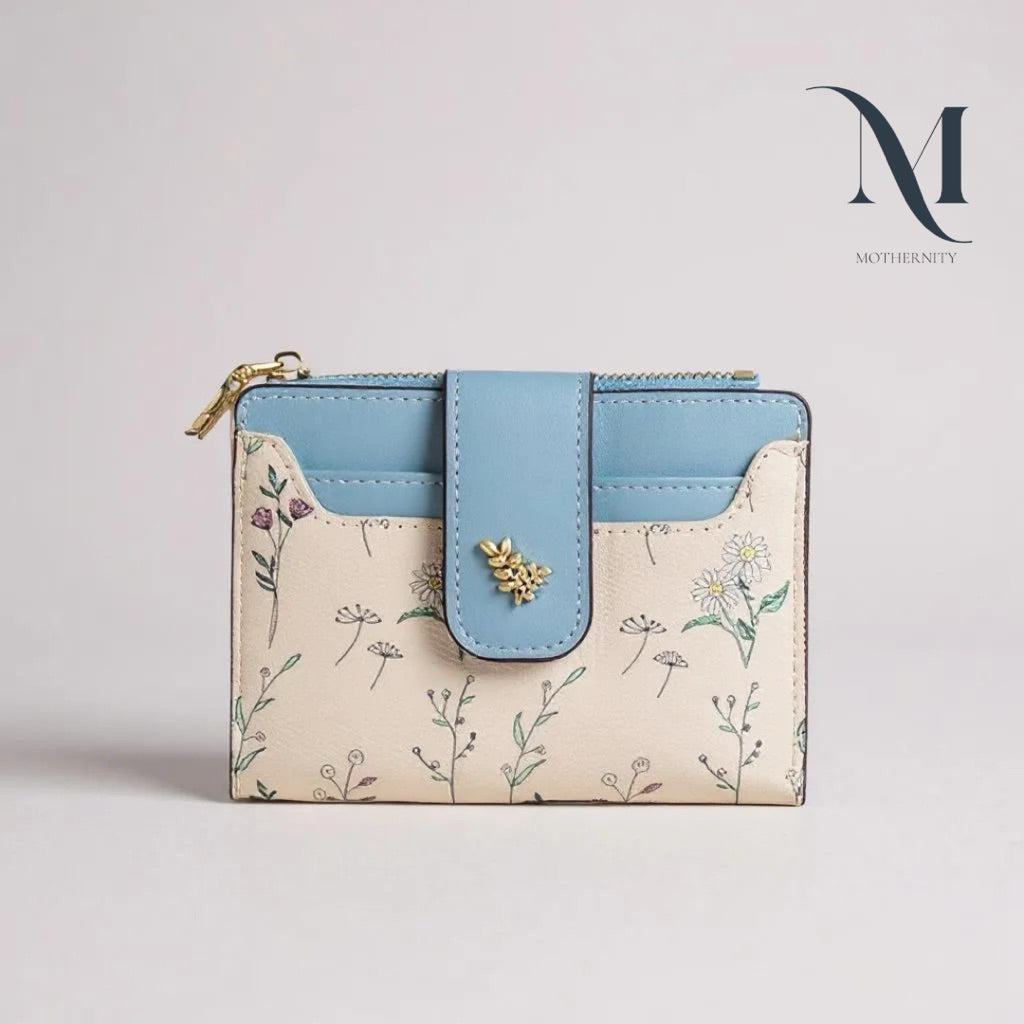 Elegant Floral Short Wallet – Korean Style Compact Purse with Coin Zip & Card Holder | Mothernity