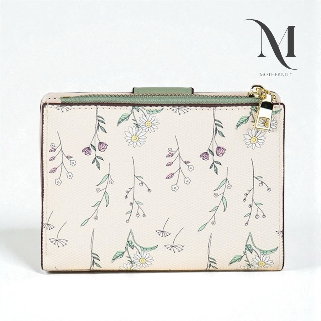 Elegant Floral Short Wallet – Korean Style Compact Purse with Coin Zip & Card Holder | Mothernity