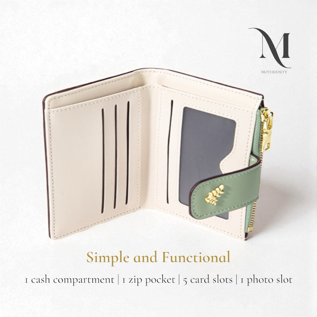 Elegant Floral Short Wallet – Korean Style Compact Purse with Coin Zip & Card Holder | Mothernity