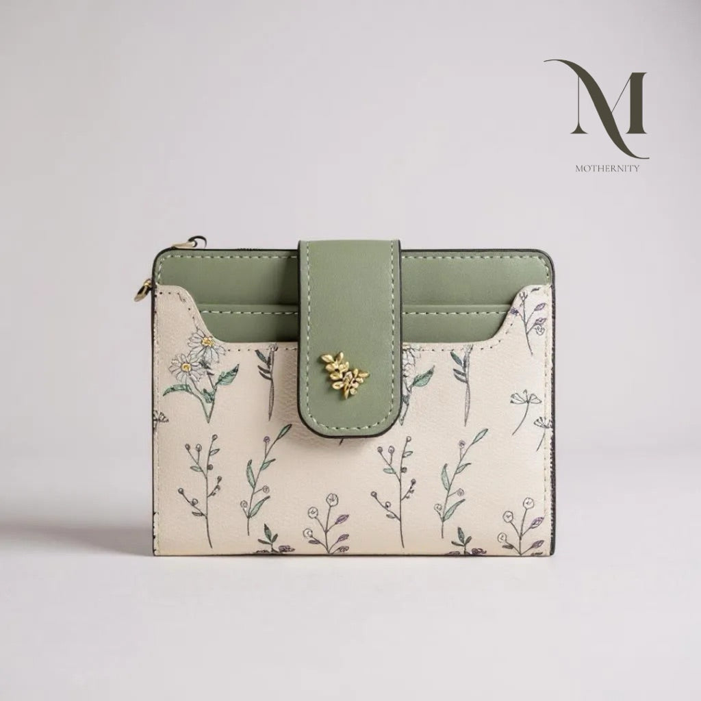 Elegant Floral Short Wallet – Korean Style Compact Purse with Coin Zip & Card Holder | Mothernity