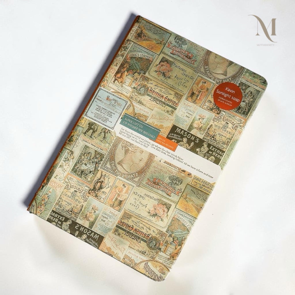 Vintage A5 Hardcover Journal, Kraft & Cream Interleaved Paper Notebook, Collage Diary