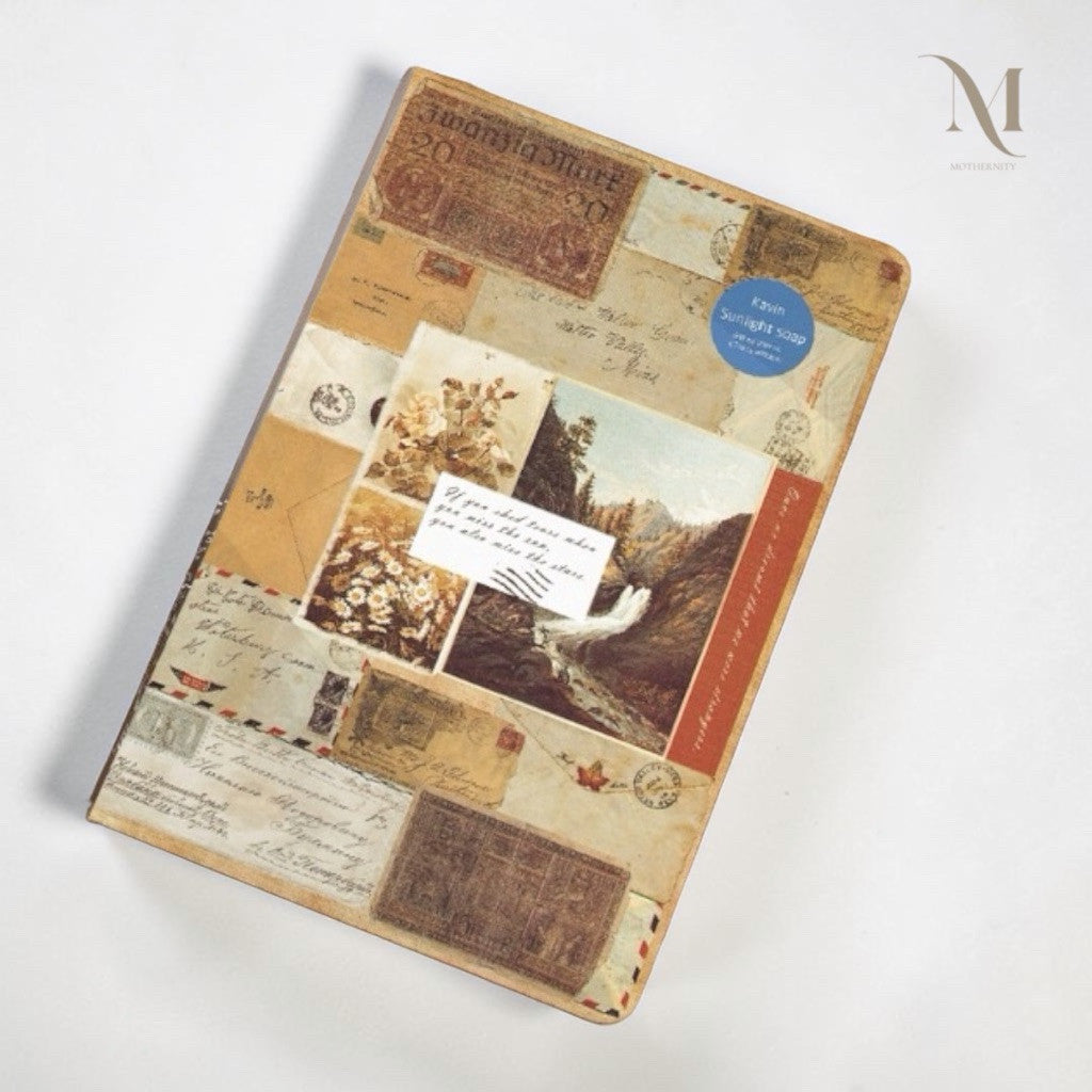 Vintage A5 Hardcover Journal, Kraft & Cream Interleaved Paper Notebook, Collage Diary
