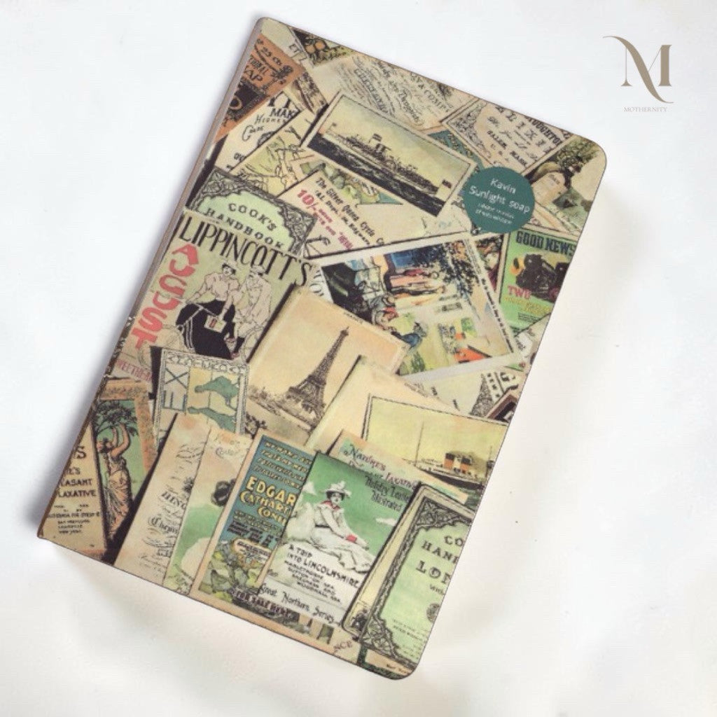 Vintage A5 Hardcover Journal, Kraft & Cream Interleaved Paper Notebook, Collage Diary