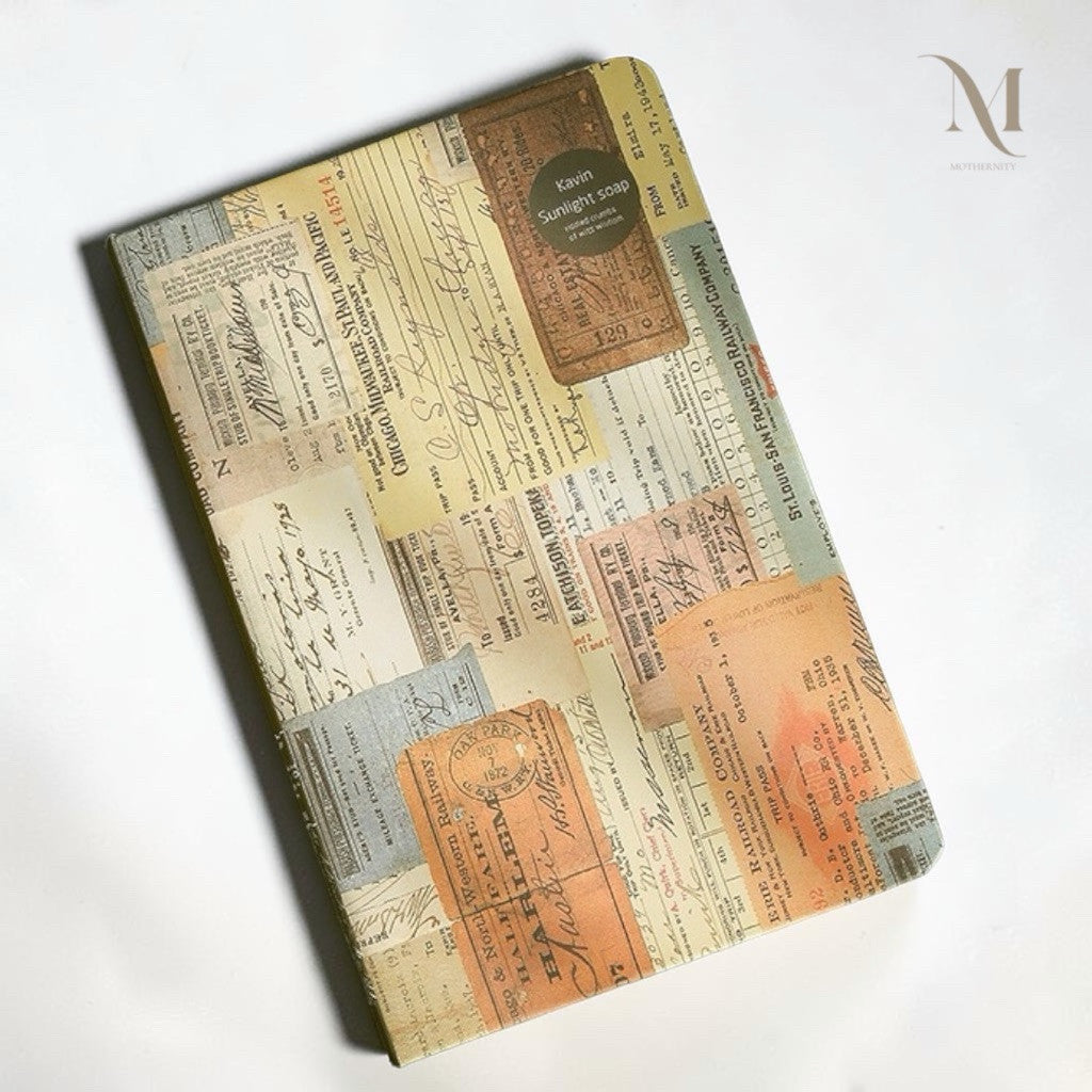 Vintage A5 Hardcover Journal, Kraft & Cream Interleaved Paper Notebook, Collage Diary