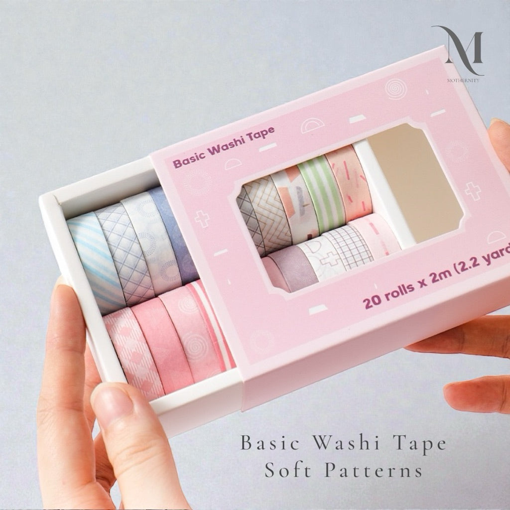 Pastel Washi Tape Set Macaron Solids & Soft Patterns 20 Rolls Decorative Tape