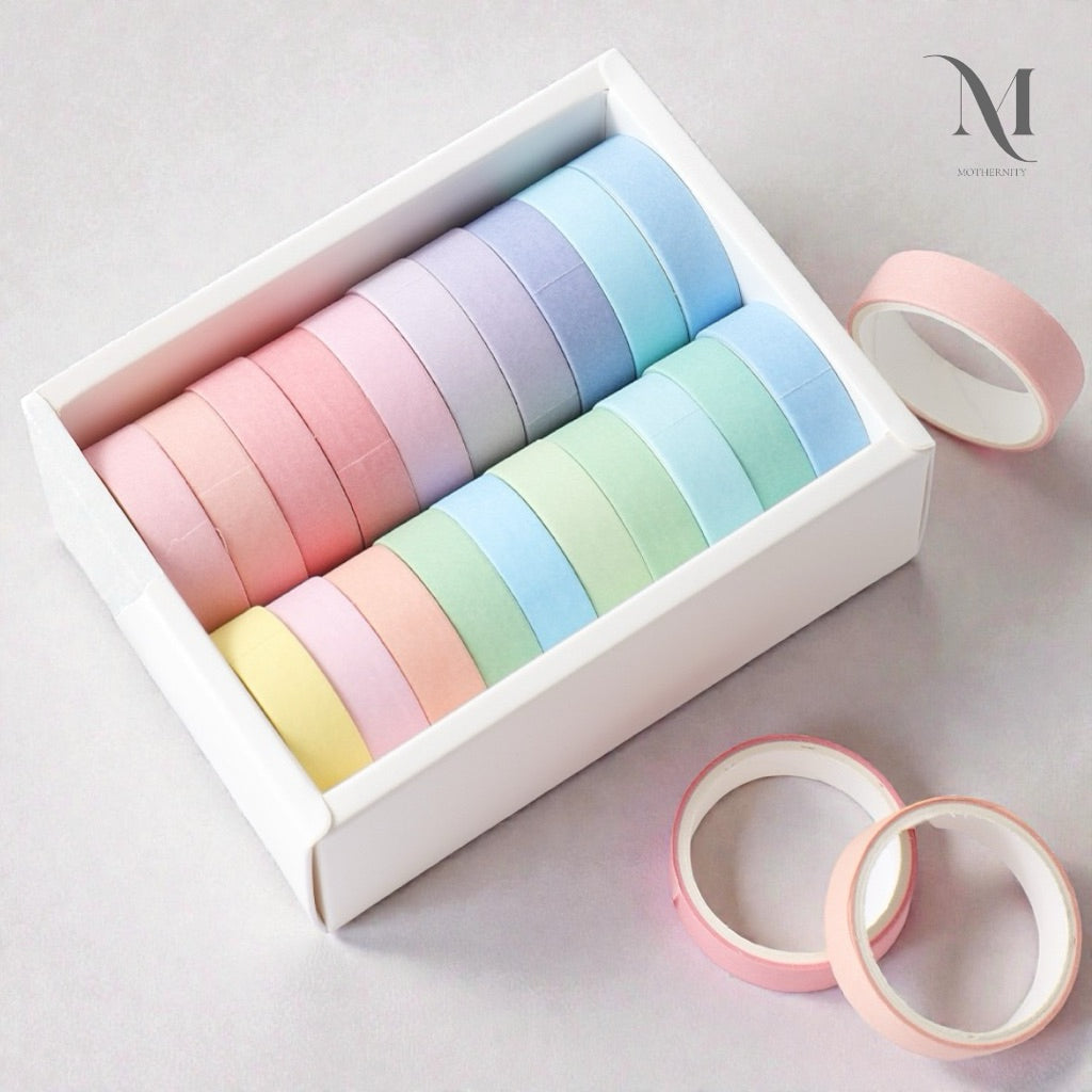 Pastel Washi Tape Set Macaron Solids & Soft Patterns 20 Rolls Decorative Tape