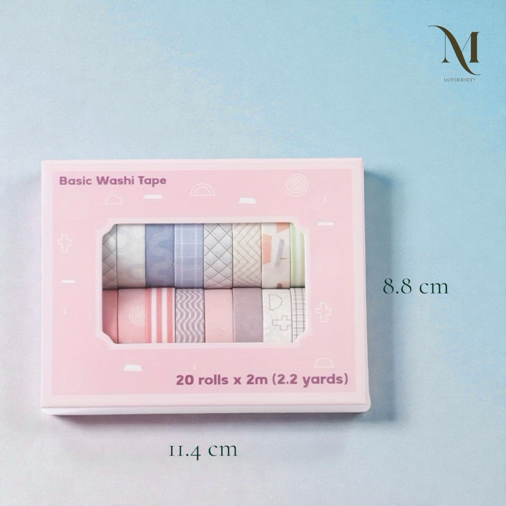 Pastel Washi Tape Set Macaron Solids & Soft Patterns 20 Rolls Decorative Tape
