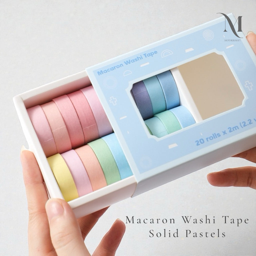 Pastel Washi Tape Set Macaron Solids & Soft Patterns 20 Rolls Decorative Tape