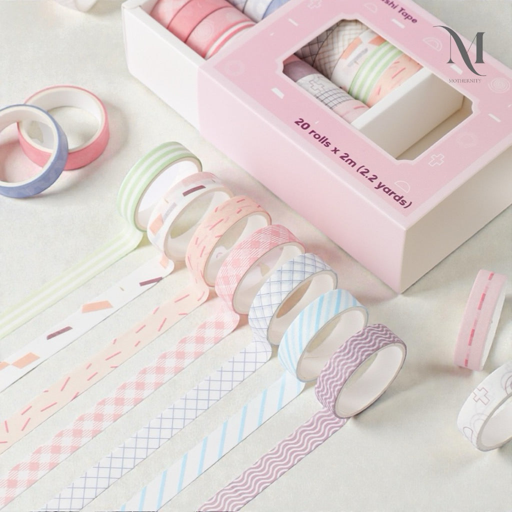 Pastel Washi Tape Set Macaron Solids & Soft Patterns 20 Rolls Decorative Tape