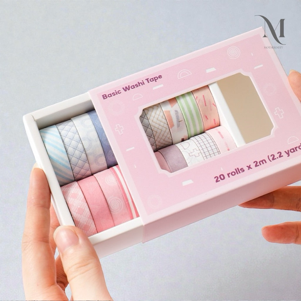 Pastel Washi Tape Set Macaron Solids & Soft Patterns 20 Rolls Decorative Tape