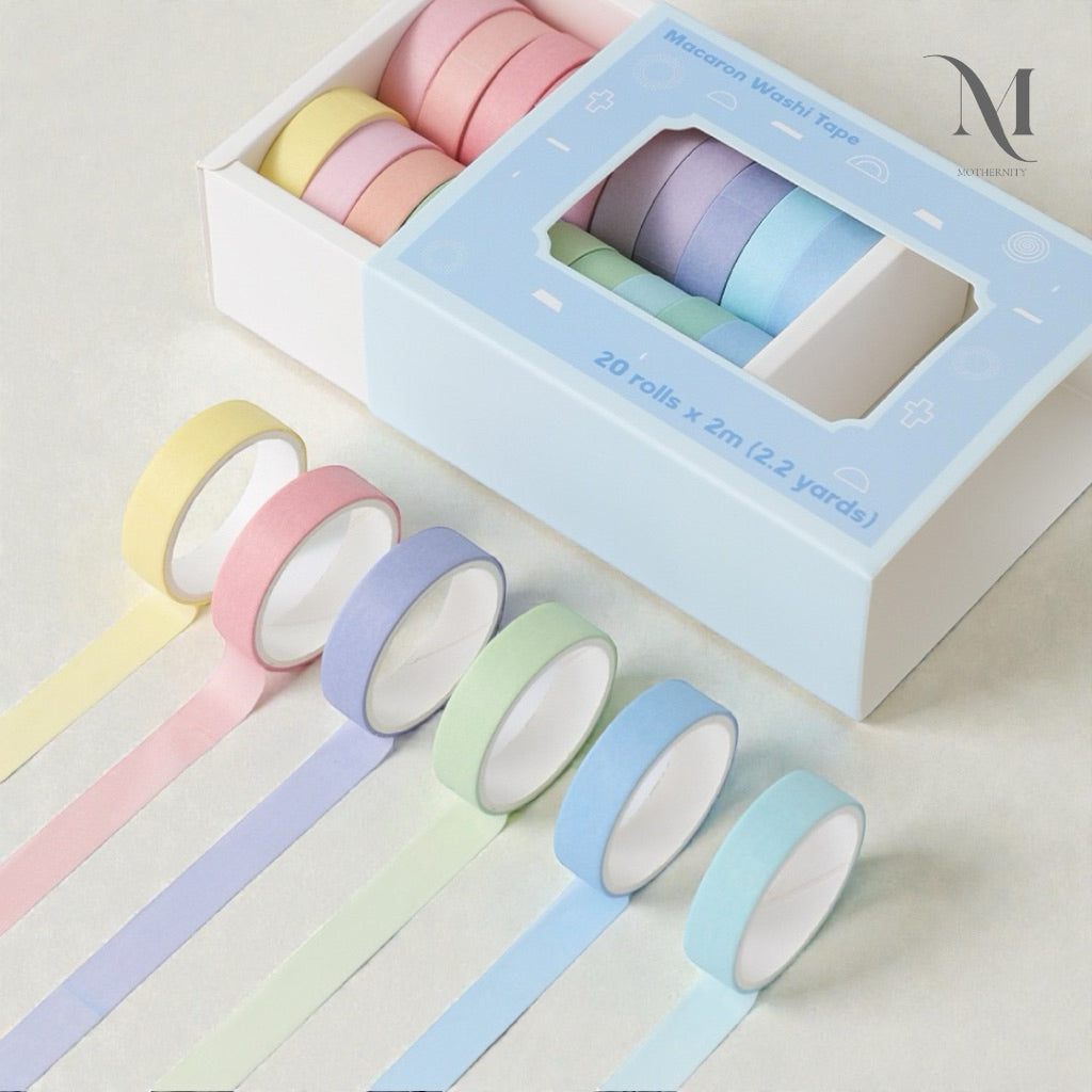Pastel Washi Tape Set Macaron Solids & Soft Patterns 20 Rolls Decorative Tape